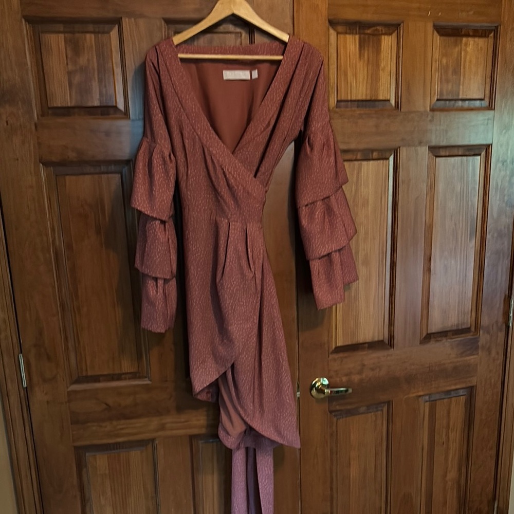 KEEPSAKE the Label Orange Cream Wrap Dress with Bishop Sleeves